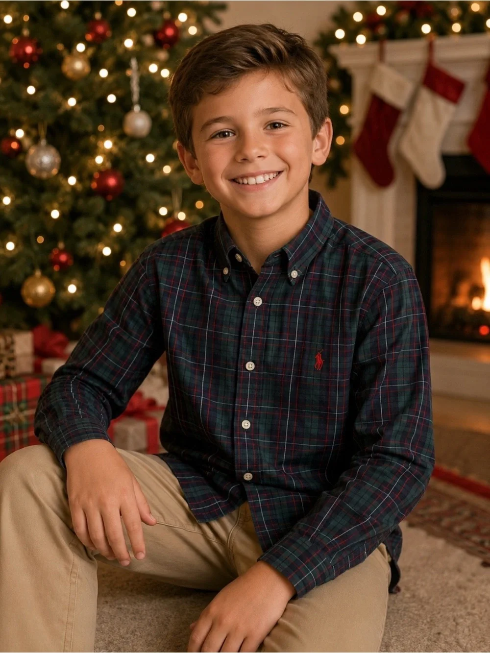 Ralph Lauren Boys Plaid Button Down Shirt Long Sleeve Classic Fit | Size Medium